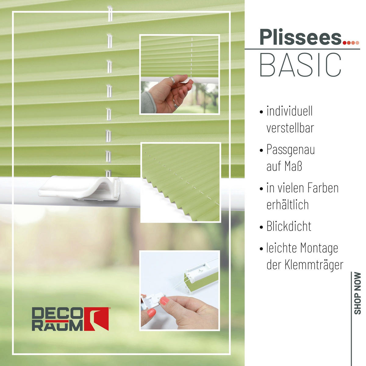 PLISSEE Basic ohne Bohren - Hellgrün, Textil (40/150cm) - Deco-Raum