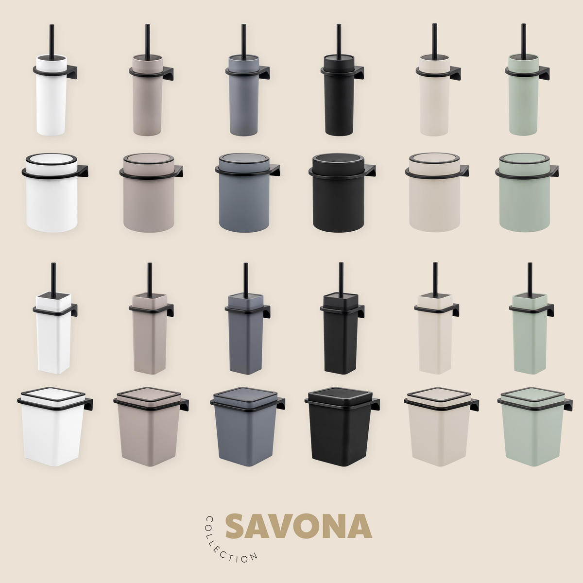 BAD-ACCESSOIRES-SET (4er-Set) SAVONA, Soft-Touch, salbeigrün - Salbeigrün, Kunststoff (19/24.5/19cm) - bremermann