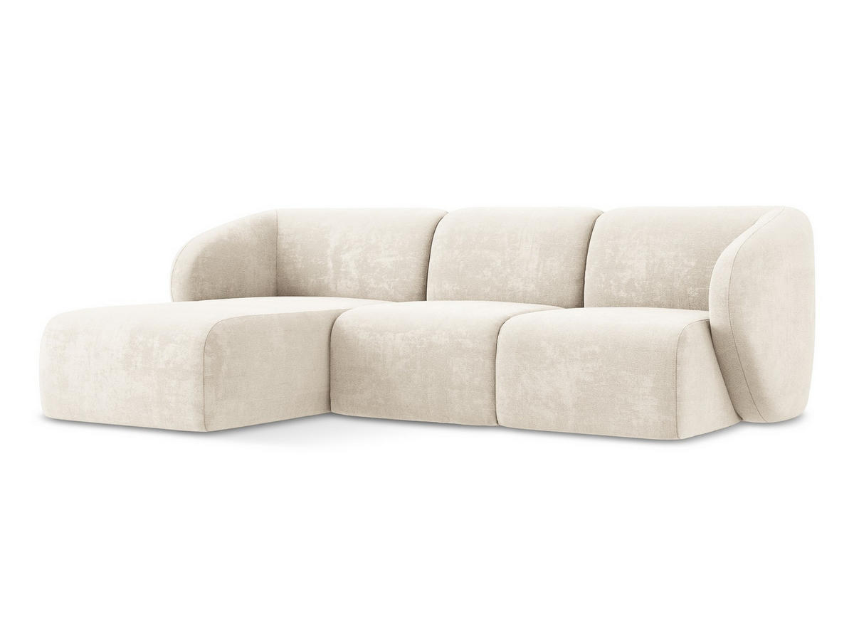 ECKSOFA Links Chenille Stoff Beige - Creme/Schwarz, Holzwerkstoff/Kunststoff (248/166cm) - Makamii