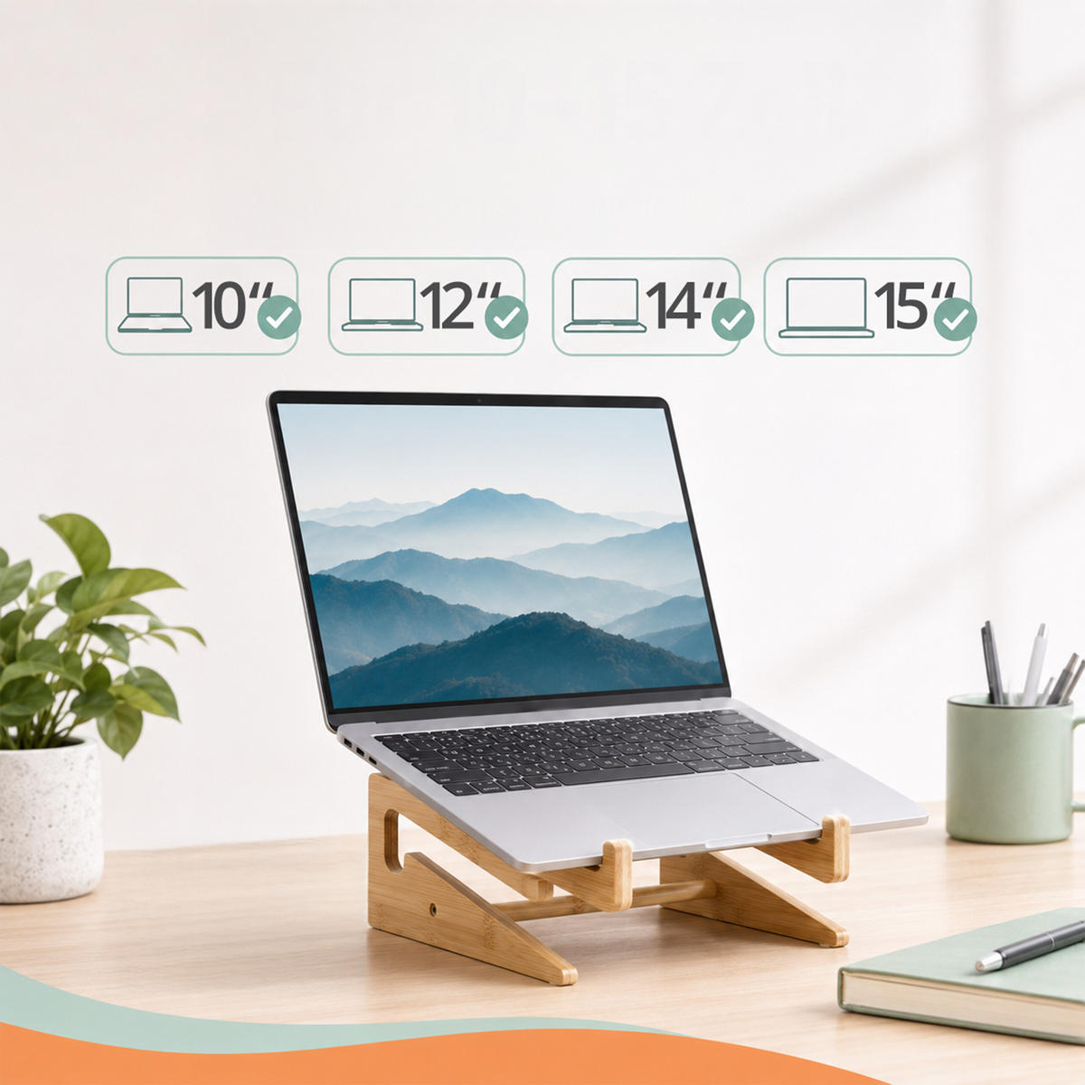 LAPTOPSTÄNDER Natur Bambus 2in1 - Hellbraun, Holz/Textil (21/21/11.5cm) - Relaxdays