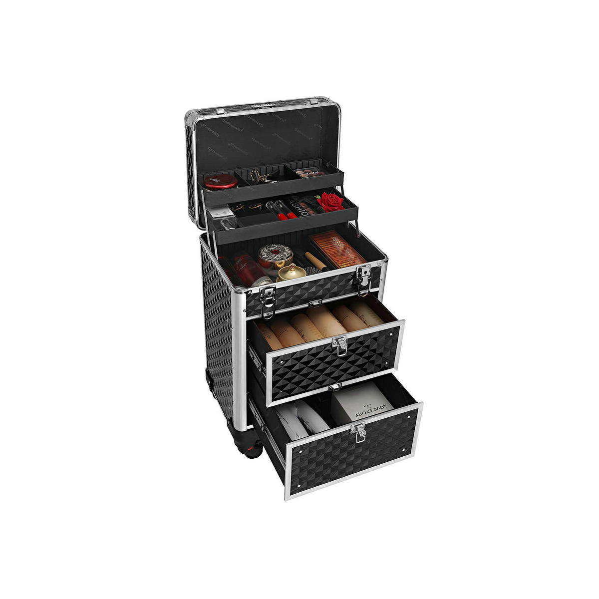KOSMETIKKOFFER SCHMINKKOFFER - Schwarz, Holzwerkstoff (57/27/34cm) - Hansiro