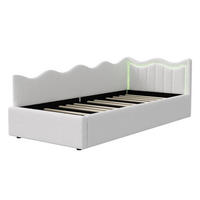 KINDERBETT 90×200 cm Bouclé-Stoff Weiß – Bett mit LED-Beleuchtung - Weiß, Holz