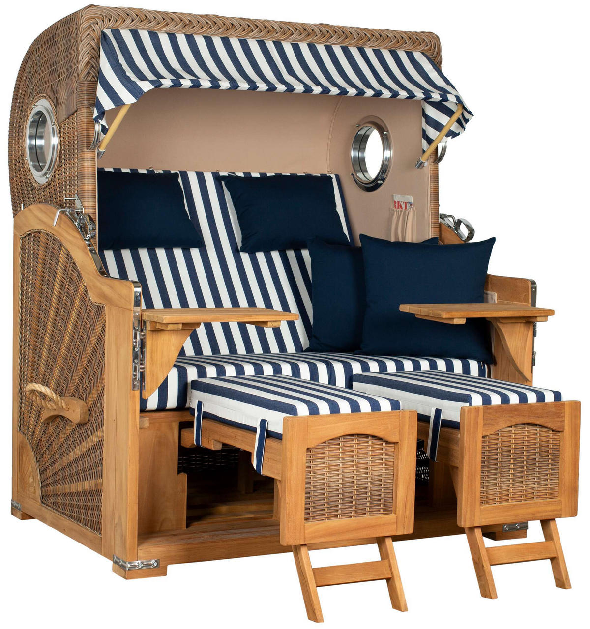 STRANDKORB XXL Düne Grande Teak Banana - Blau/Braun, Metall (142/170/95cm) - Mr. Deko