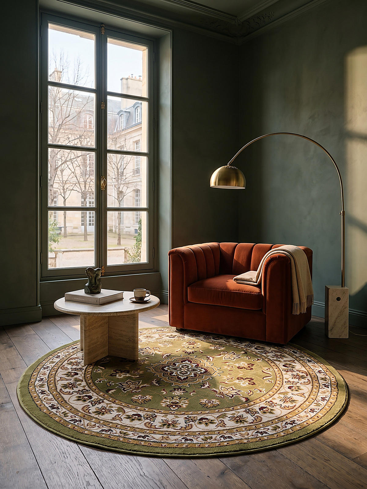 TEPPICH GLAZERT, klassisch-floral, Grün, Ø 133 cm - Grün, Textil (133/133cm) - KADIMA DESIGN