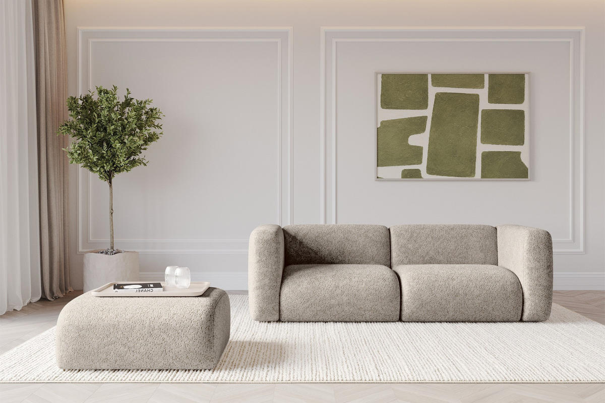 POUF MIRA-PUF 91x89x40 Beige cm Velours Modular Sitzhocker - Beige/Schwarz, Holzwerkstoff/Kunststoff (91/40/89cm) - ALTDECOR
