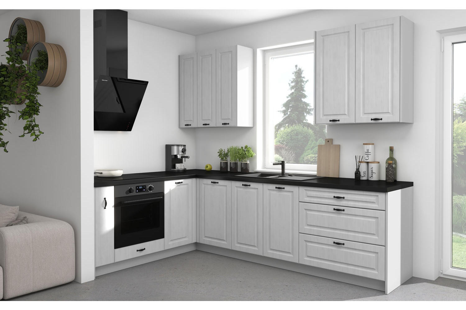 WINKELKÜCHE Elbing light grey stone matt / grau matt 284 / 183 / 228cm mit Teilauszug (Blum Metabox) - Hellgrau/Grau, Holzwerkstoff/Metall (284/228/183cm) - Feldmann-Wohnen