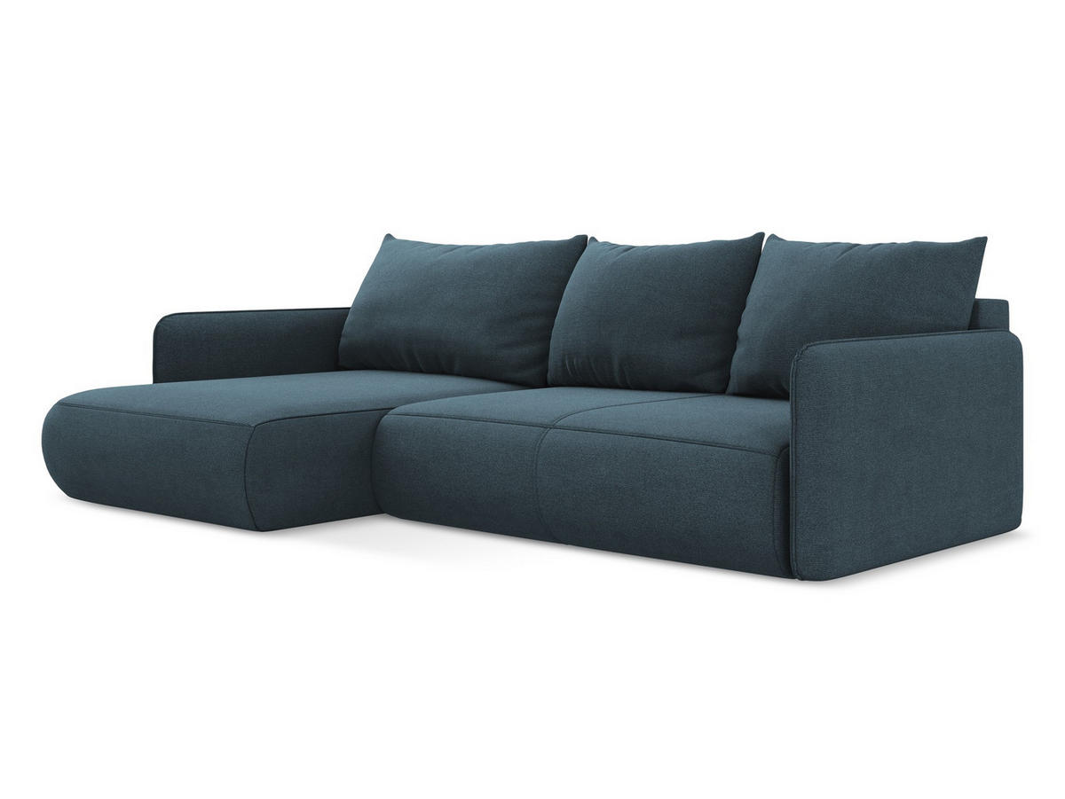 ECKSOFA mit Schlaffunktion Strukturstoff Stoff Blau - Blau/Blaugrau, Kunststoff/Textil (148/240cm) - Makamii