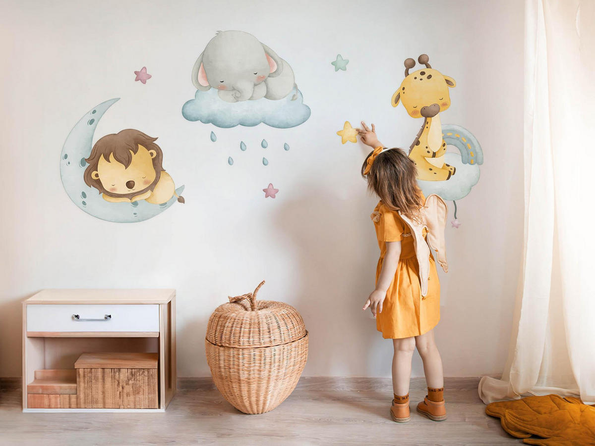 WANDAUFKLEBER 100x152cm - Tiere am Himmel - Multicolor, Kunststoff (100/152/0.1cm) - Wallfluent