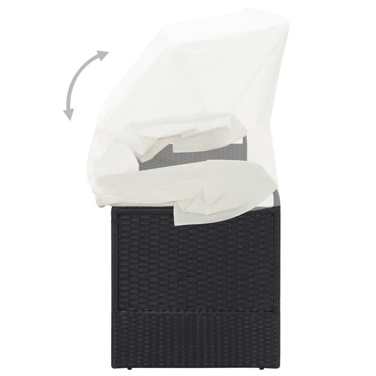 SONNENLIEGE mit Kissen und Baldachin, verstellbar, 205/62/70 cm, aus Poly Rattan, Schwarz und Cremeweiß - Creme, Kunststoff/Textil (205/124/62cm) - vidaXL