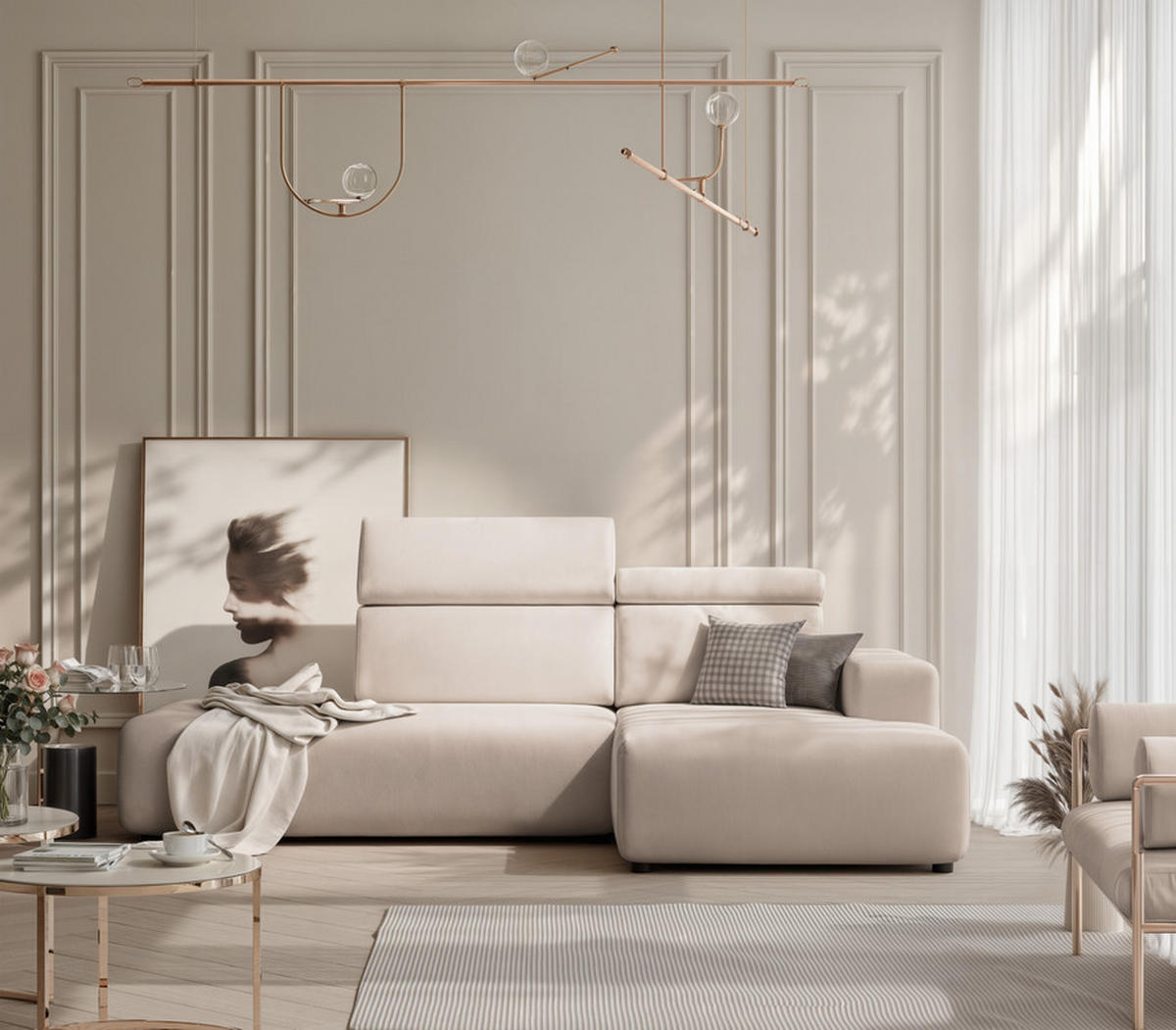 ECKSOFA RICO Rechts, Stoff Beige - Beige, Textil (260/186cm) - Idohome