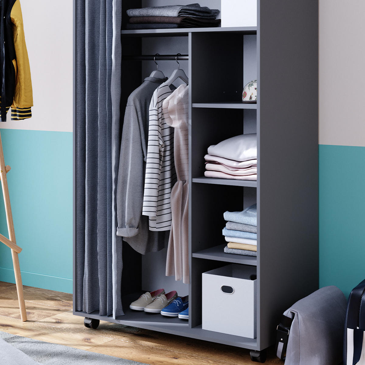 KLEIDERSCHRANK Doros Grau 100 x 168 cm mit Rollen - Grau, Holzwerkstoff (100/168/50cm) - Vicco