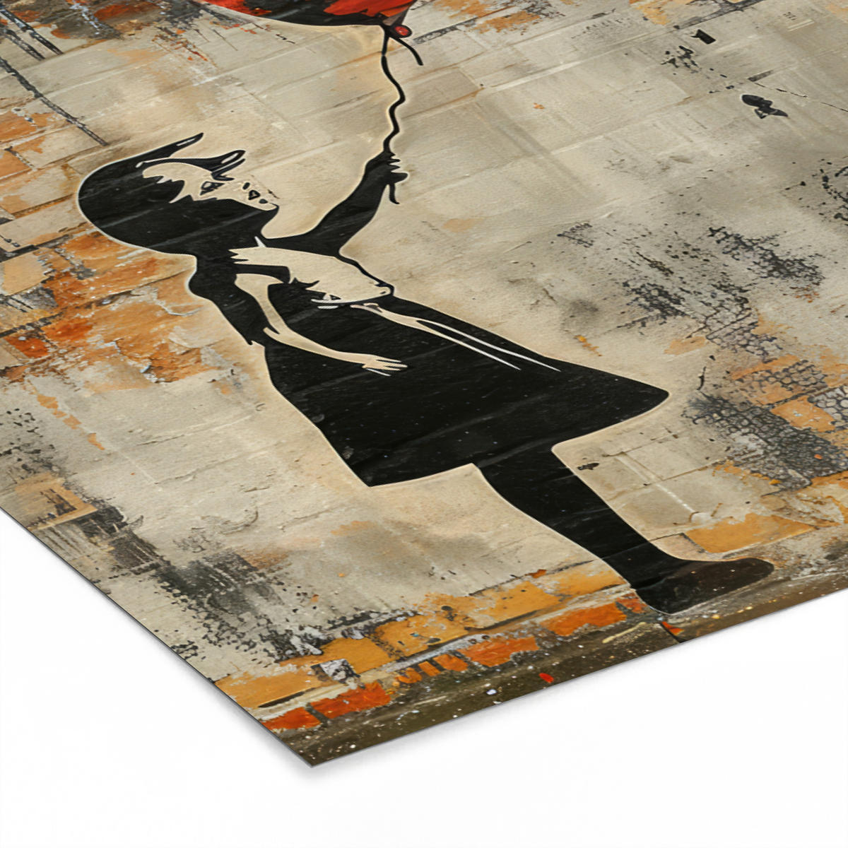 POSTER MIT RAHMENGERAHMTES BILD Graffiti - Banksy - Mädchen - Straßenkunst 120x80 cm - Sandfarben, Papier (120/80cm) - MuchoWow