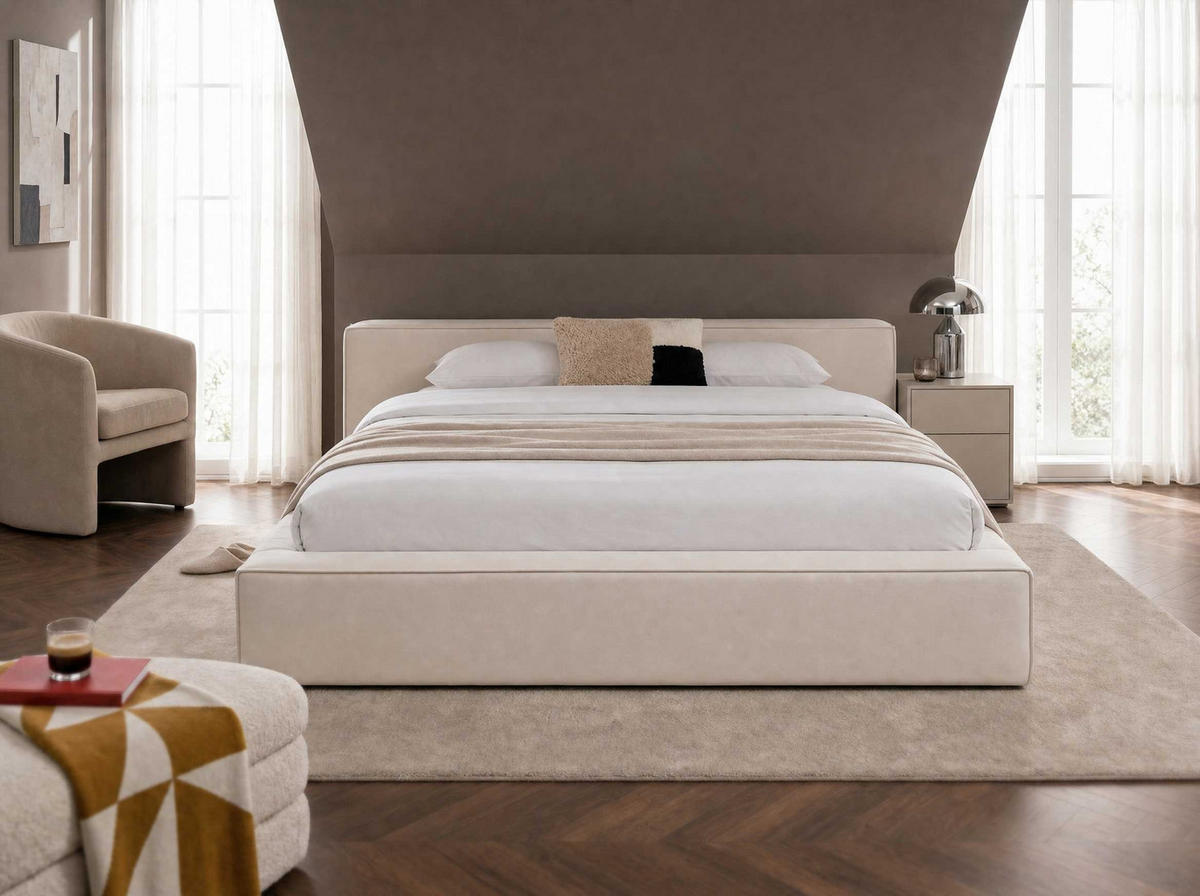 POLSTERBETT Jodie XL Low Cream 200/200 cm Samt mit Bettkasten - Creme, Textil/Metall (200/200cm) - wonello