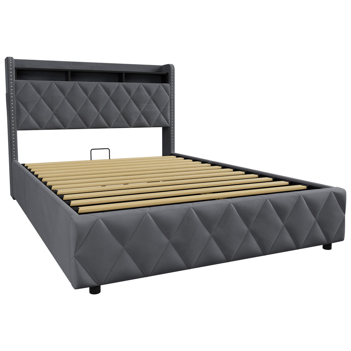 POLSTERBETT 140×200 mit LED-Beleuchtung, Bettkasten und gepolstertem Kopfteil - Grau, Holzwerkstoff/Textil (140/200cm) - EVRYAE