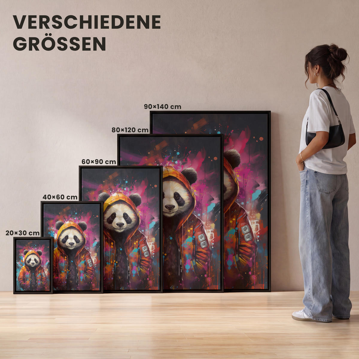 LEINWAND Bilder mit Rahmen - Panda - Jacke - Graffiti - Orange - 20x30 - Orange, Textil (20/30cm) - MuchoWow