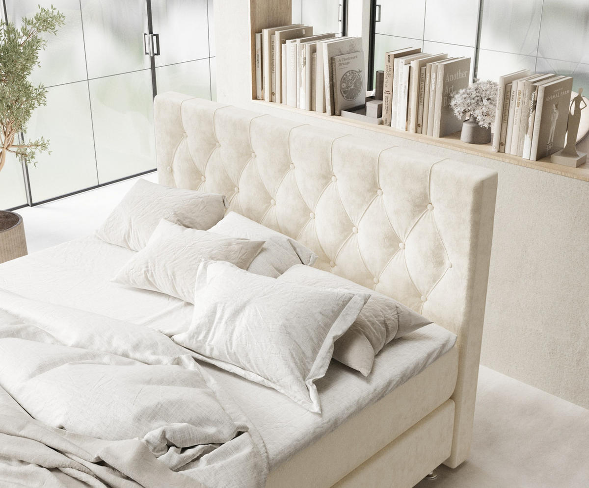 BOXSPRINGBETT Excelsior Creme 160/200 cm mit Latex-Topper - Silberfarben/Creme, Holz/Holzwerkstoff (160/200cm) - Maison de Reve