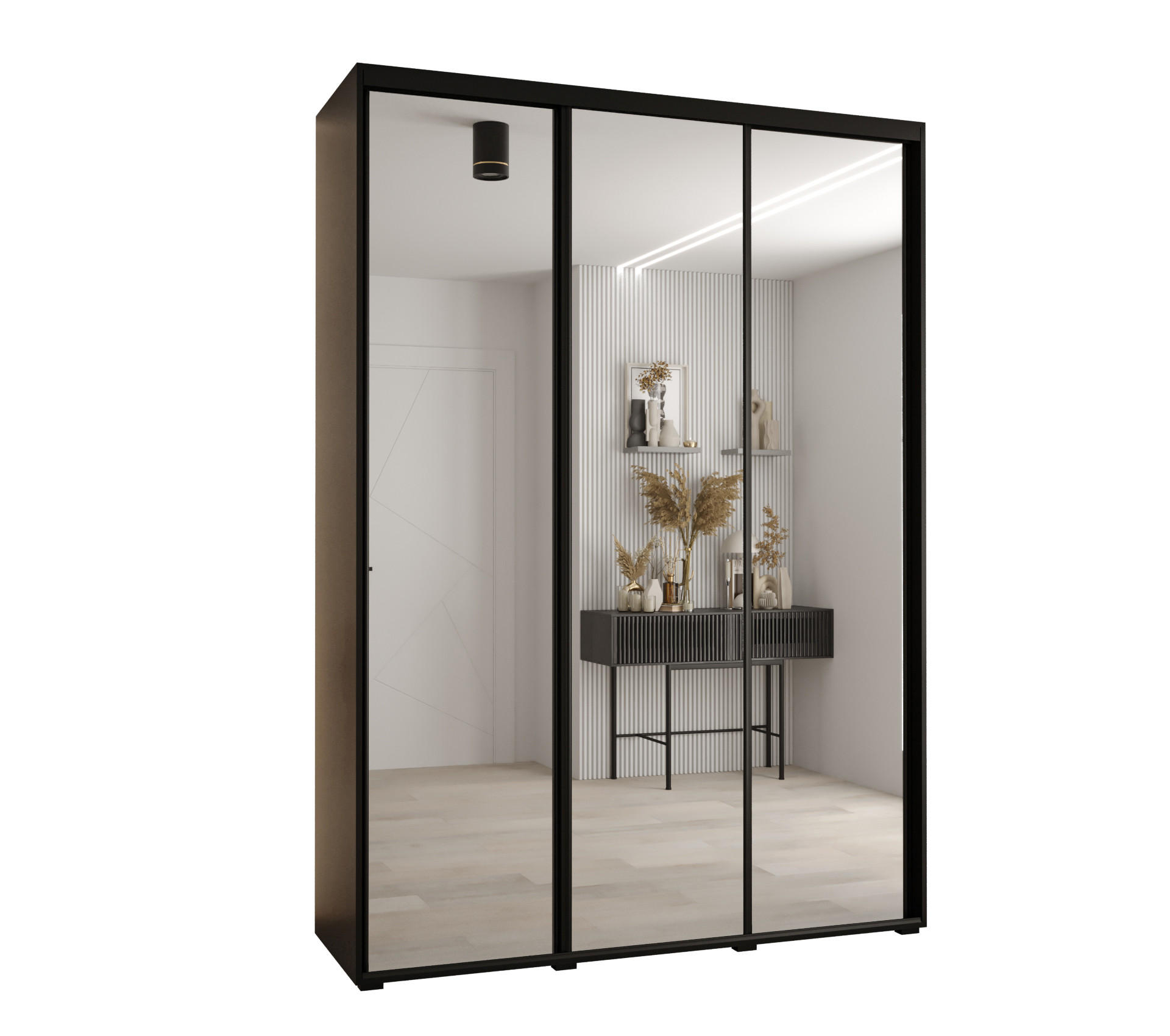Abiks Möbel Schwebetürenschrank Schwarz, Schwarz, Schwarz 180x235x60 cm