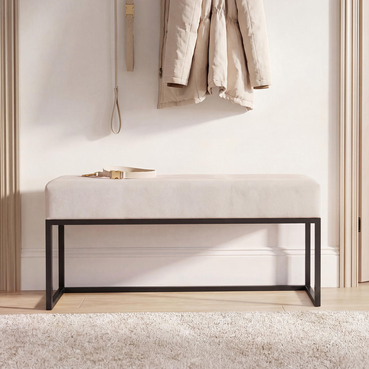 POLSTERBANK PURE 100 cm Metallgestell, Schwarz / Beige - Beige/Schwarz, Textil/Metall (100/44/30cm) - Idohome