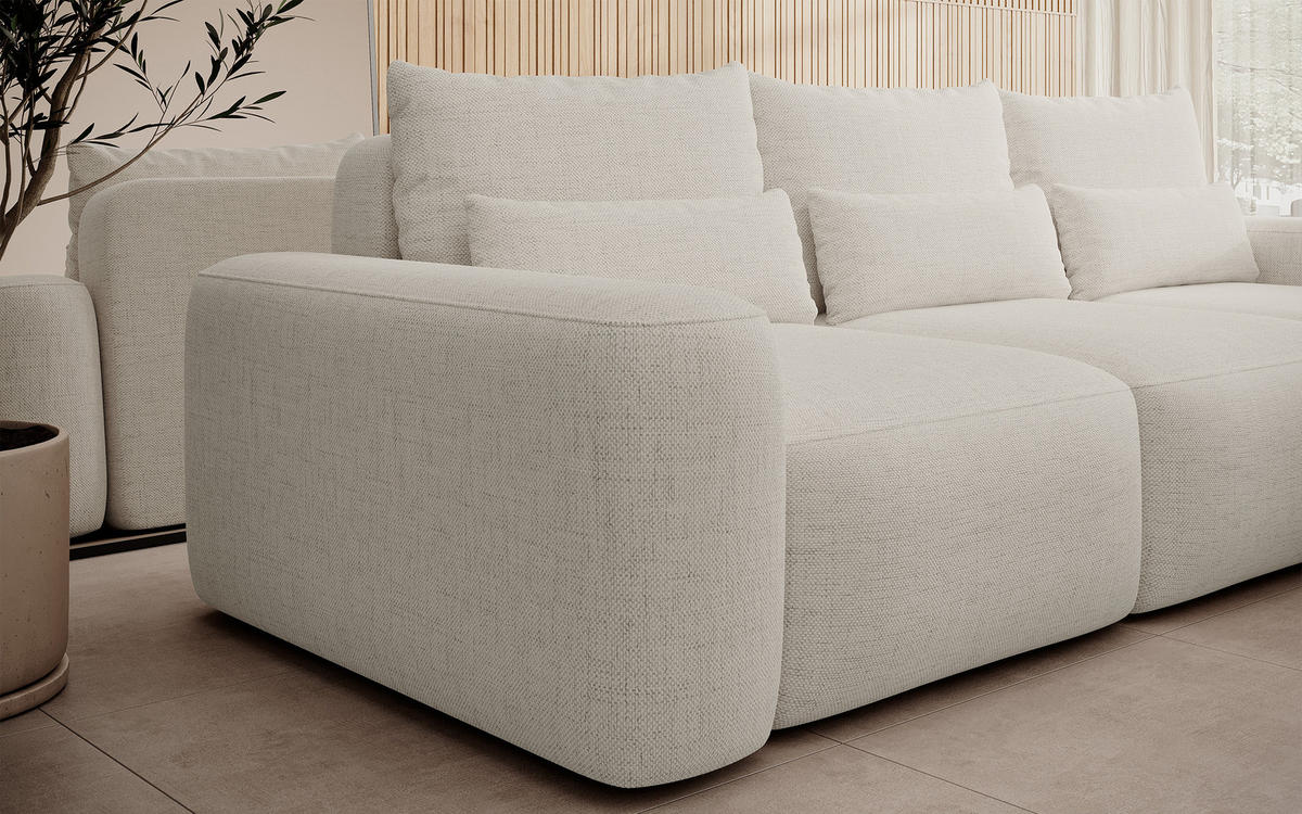 ECKSOFA Carnos mit wasserabweisendem Chenille-Bezug in Cremeweiß - Ecru, Textil (264/162cm) - Selsey