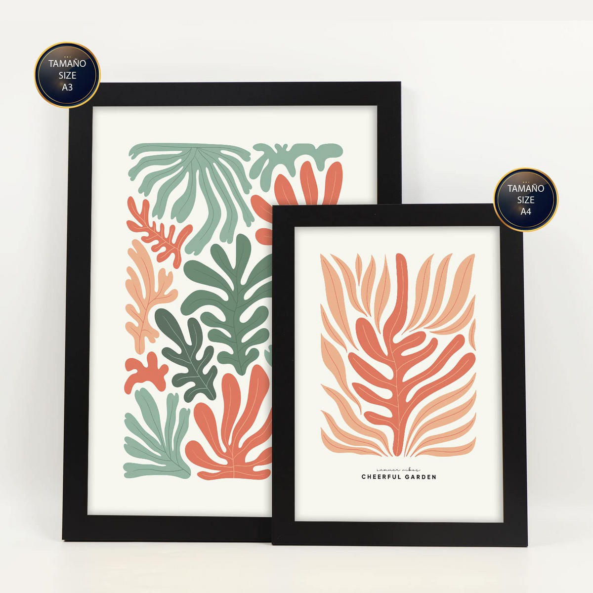 POSTER Set Mit 6 Minimalistischen In Pastellfarben Pflanzenmuster Drucke Von Landschaften Und Natur Für Innenarchitektur A3 & A4 Schwarzer Rahmen - Schwarz, Papier (29/3cm) - Nacnic
