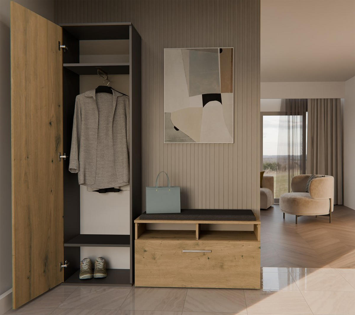 GARDEROBENSCHRANK Anthrazit, Artisan 50/180/35 - Anthrazit, Holzwerkstoff (50/180/35cm) - RAUMHIRSCH FURNITURE