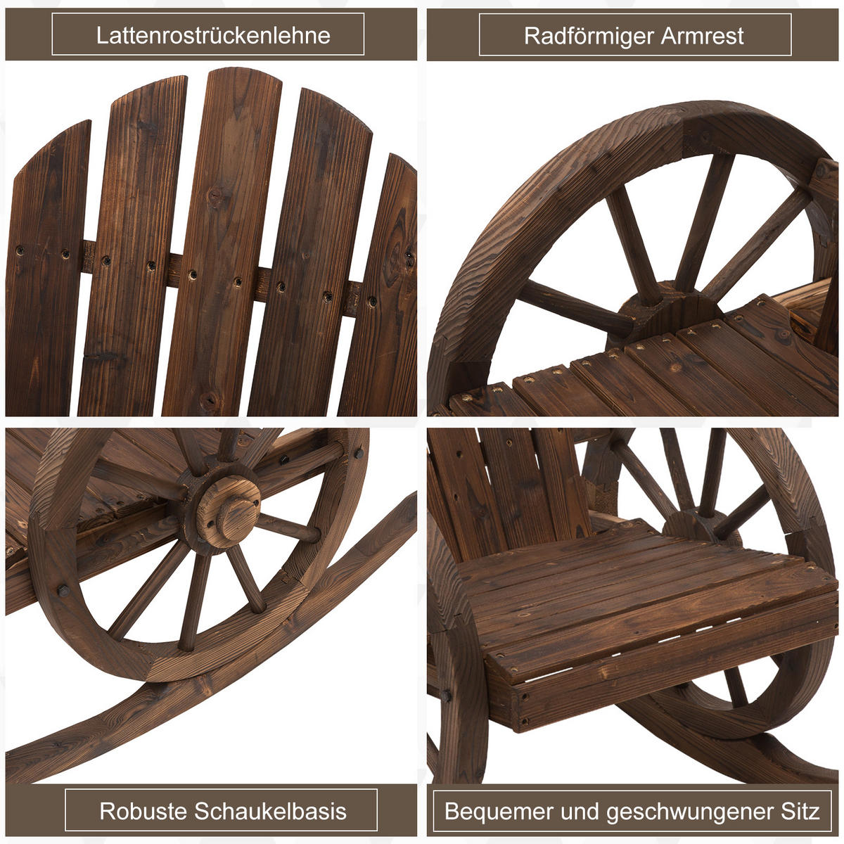 SCHAUKELSTUHL, mit Rollen-Design, Massivholz, Dunkelbraun, 68 x 88 x 92 cm - Dunkelbraun, Holz (88/92/68cm) - Outsunny