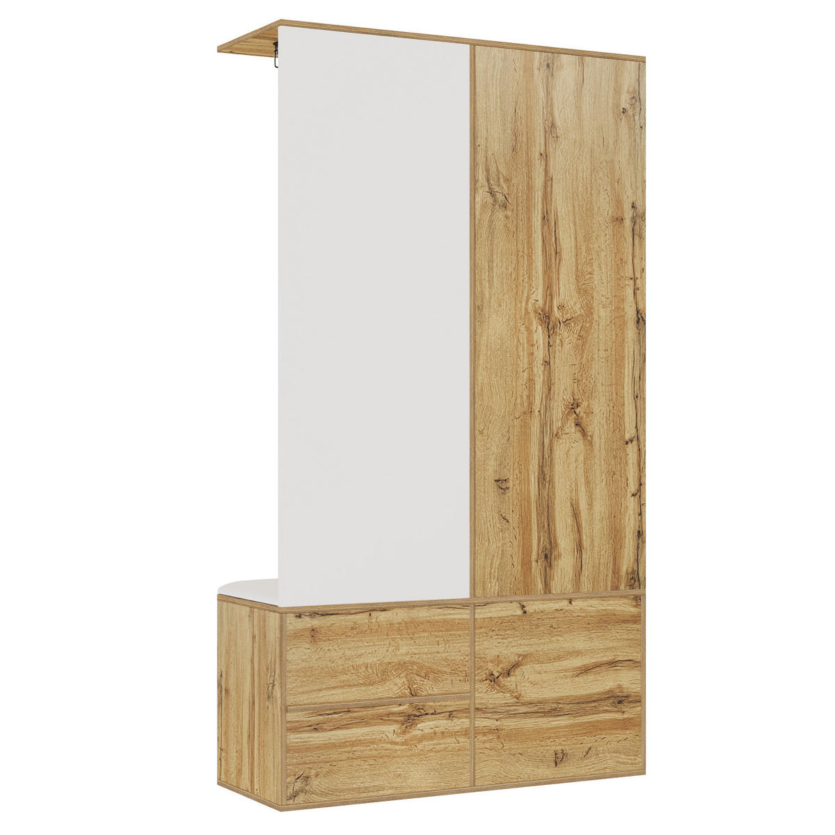GARDEROBA iz ivernih plošč, 100/38/180 cm bela/naravna, z ogledalom in omarico za čevlje - naravne barve, leseni material (100/180/38cm) - BEAOK