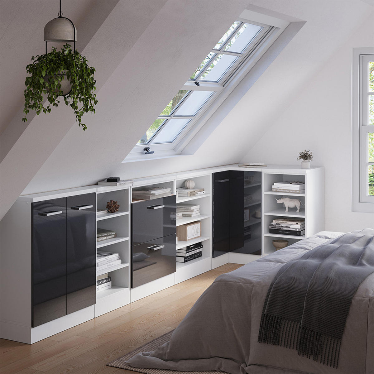 DACHSCHRÄGENSCHRANK ECKSCHRANK Rion Anthrazit Hochglanz/Weiß 75.6 x 81.6 cm mit 1 Tür - Anthrazit/Weiß, Holzwerkstoff (75.6/81.6/75.6cm) - Vicco