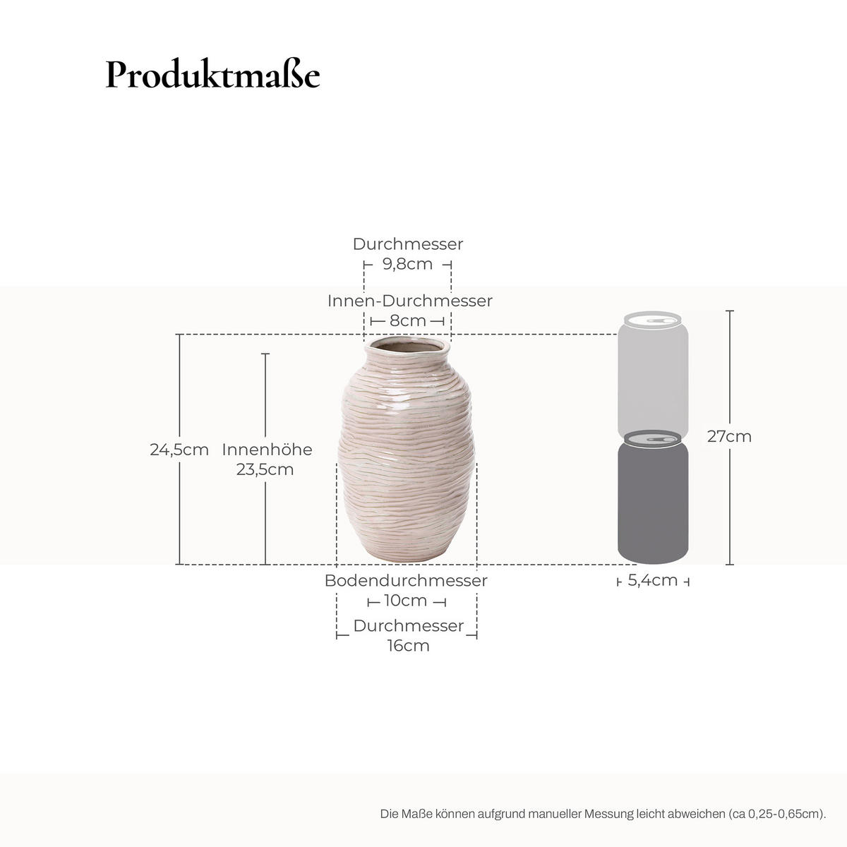 VASE,Ø 16 x H 24.5 cm - Roségold, Keramik (24.5cm) - Hometopia