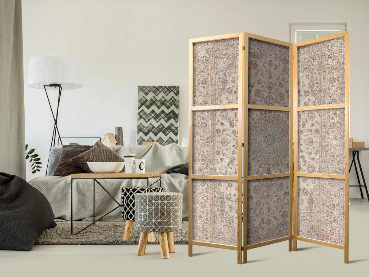 PARAVENT Japanischer 3-tlg 135x172 cm Retro Mandala - Braun, Holz/Textil (135/172/3cm) - Muralo