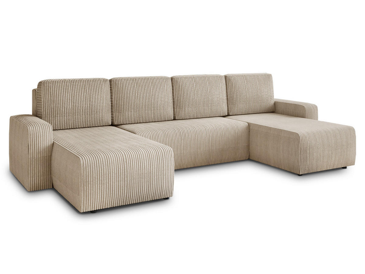 WOHNLANDSCHAFT Roma U - Beige, Holz/Textil (305/90/150cm) - Sofnet