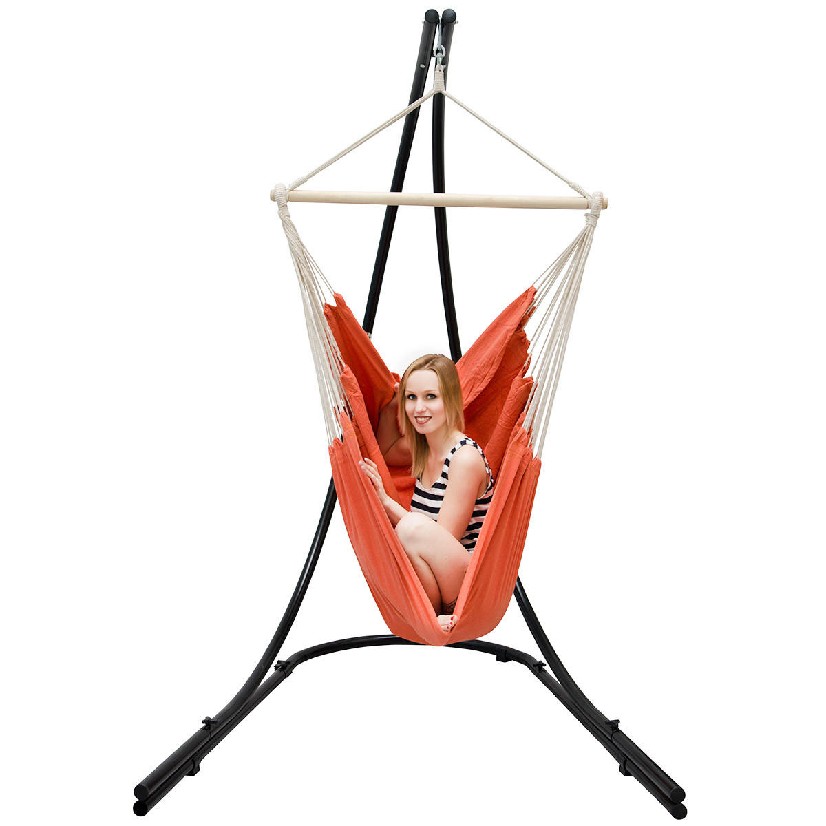 XL HÄNGESTUHL mit Gestell 210/140 cm , Orange/Schwarz - Orange, Textil (140/210/160cm) - Amanka