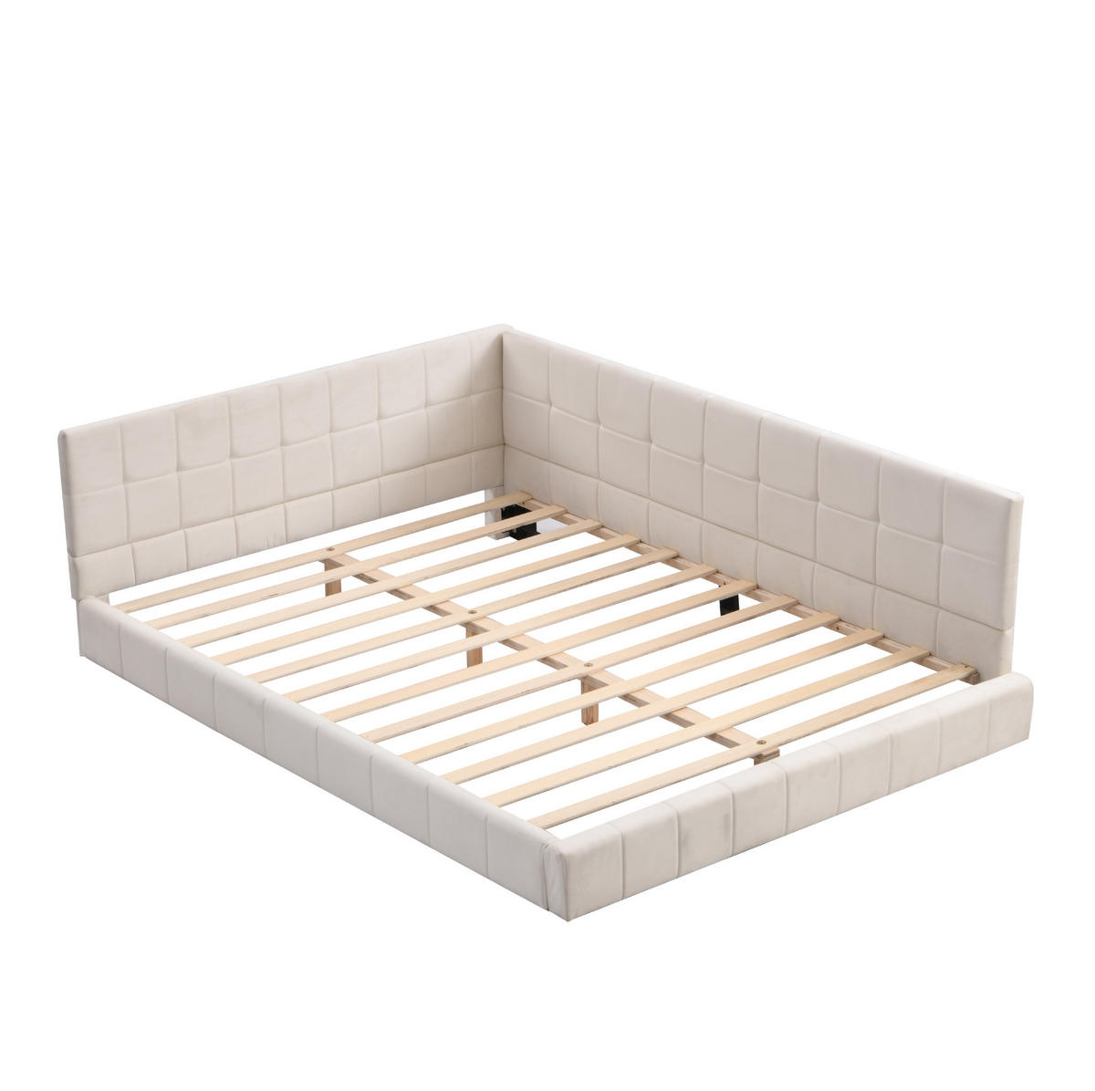 TAPECIRANI dnevni krevet 140/200 cm bež od tkanine s letvičastom podlogom i naslonom - bež, tekstil (140/200cm) - OKWISH