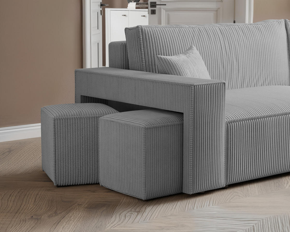 ECKSOFA PARIS mit Schlaffunktion und Bettkasten, Stoff Hellgrau - Hellgrau, Kunststoff/Textil (244/145cm) - Idohome