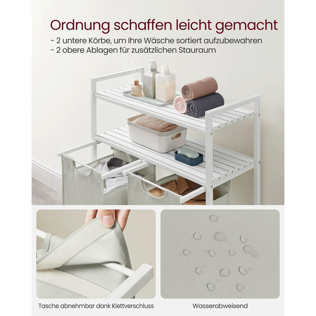 WÄSCHEKORB DOHA - Weiß, Metall (33/92/73cm) - Hansiro