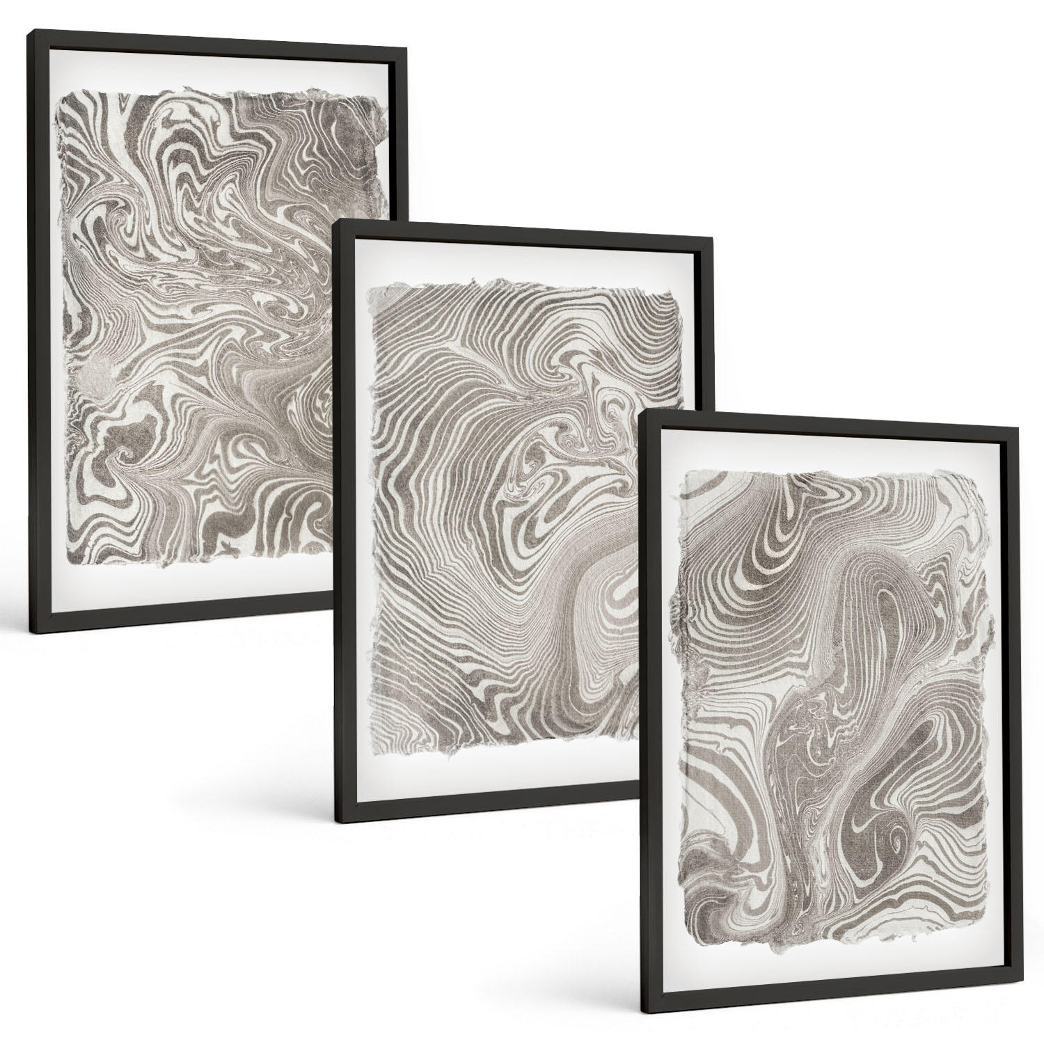 BILDER SET 3er Set - 40x60 cm Schwarzer Rahmen - Moderne Formen Malerei - Schwarz, Kunststoff (40/60cm) - TULUP