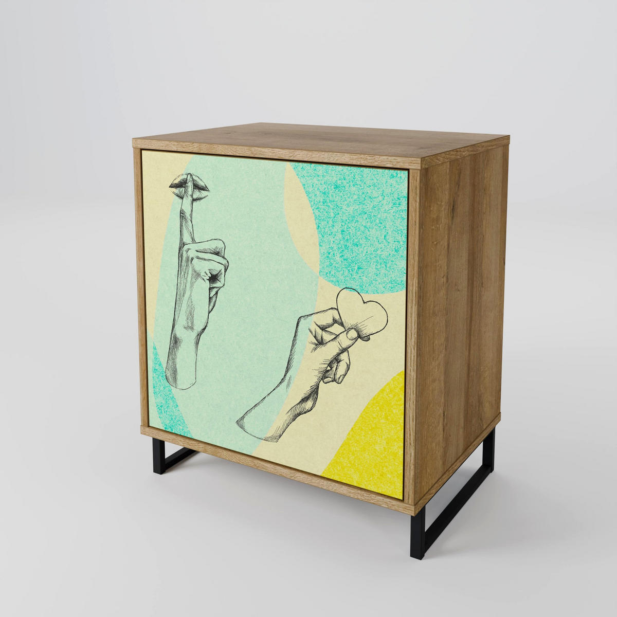 SIDEBOARD BODY LANGUAGE, Eichefarben, 57,5x42x77,5 cm, Schräge Buchenholzfüße - Eichefarben/Buchefarben, Holzwerkstoff/Buchenholz (57.5/77.5/42cm) - SpaceRebels