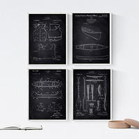 POSTER Set mit 4 Schwarz KAYAK Patenten A4 Schwarzer Rahmen - Schwarz, Papier (29.7/3cm) - Nacnic