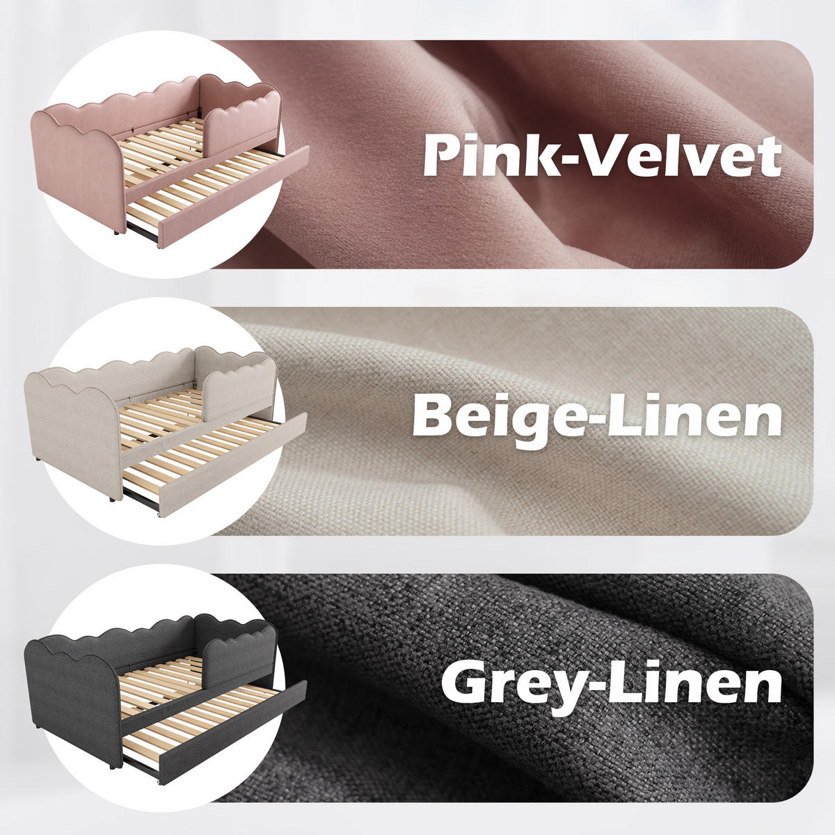 JUGENDBETT 90/190 cm & 90/190 cm in Beige mit Ausziehbett und Lattenrost Leinen - Beige, Holzwerkstoff/Textil (90/190cm) - CHICFURN