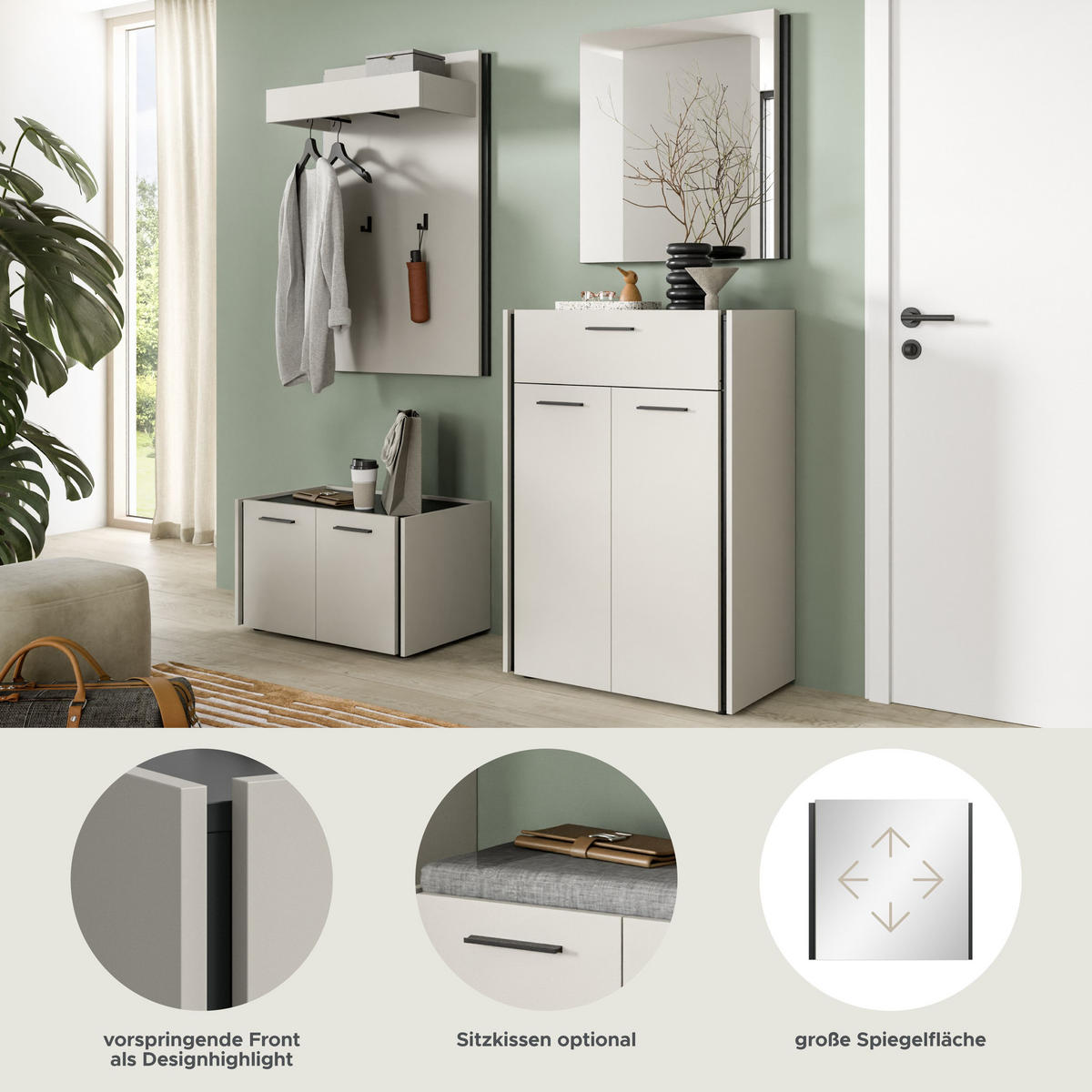 GARDEROBEN-SET Emil Kaschmir 165/40/190 cm - Beige, Holzwerkstoff (165/190/40cm) - Xonox