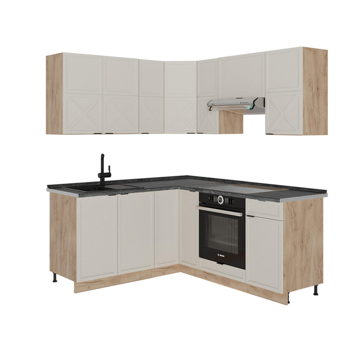 ECKKÜCHE Fame-Line GrauBeige/Goldkraft Eiche 160 x 190 cm AP Anthrazit - Honigeiche/Grau, Holzwerkstoff (190/81.6/60cm) - Vicco