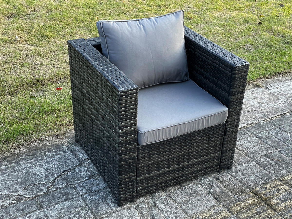 GARTENMÖBELSET mit Couchtisch Polyrattan 5-Sitzer - Dunkelgrau/Grau, Glas/Kunststoff - Fimous