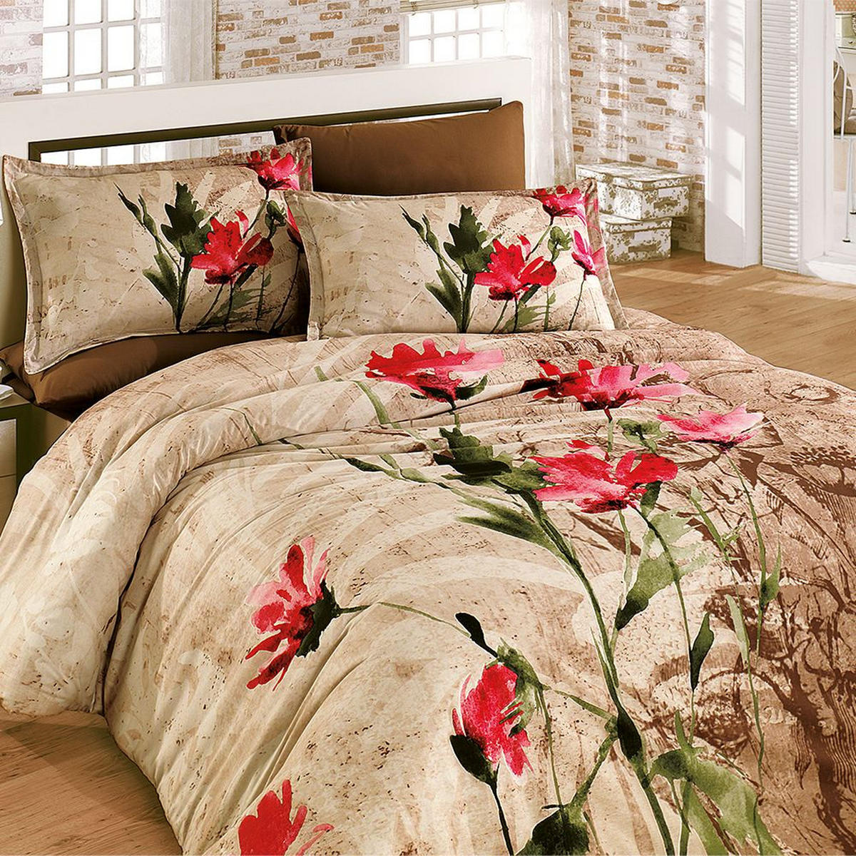 BETTWÄSCHE 5-teilig 200/200 cm AZRA - Braun, Textil (200/200cm) - ROLFNERS