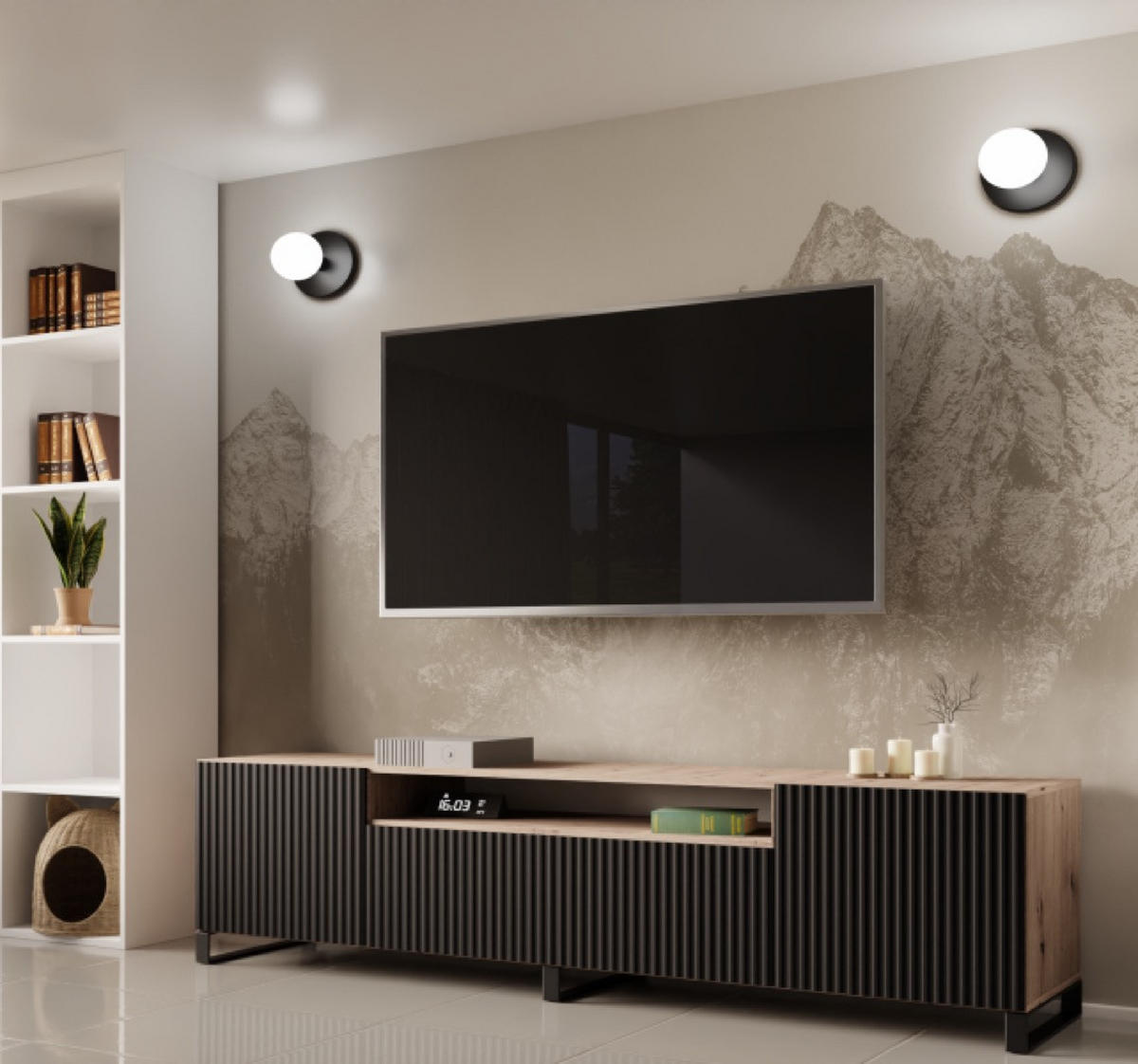 TV-SCHRANK Schwarz NOELI Mit Geriffelter Front Artisan - Schwarz, Holzwerkstoff (200/53/41cm) - Sepro Meble