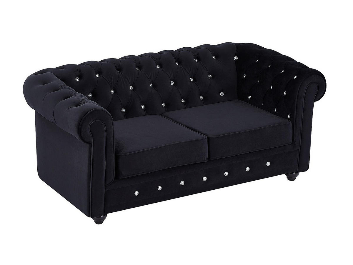 SOFAS 3-Sitzer & 2-Sitzer - Samt - Schwarz mit Knöpfen in Kristall-Optik - CHESTERFIELD - Schwarz, Textil (205/72/88cm) - Vente-Unique