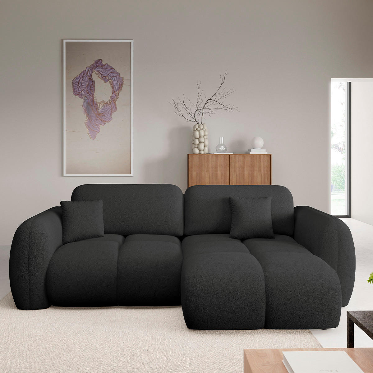 ECKSOFA Livio 3 Sitzplätze Schwarz - Schwarz, Holz (270/165cm) - Petits-meubles
