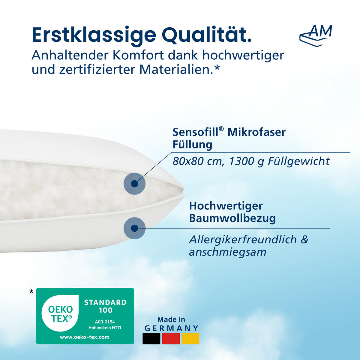 KOPFKISSEN Sensofill 80/80 cm - Weiß, Textil (80/35cm) - AM Qualitätsmatratzen