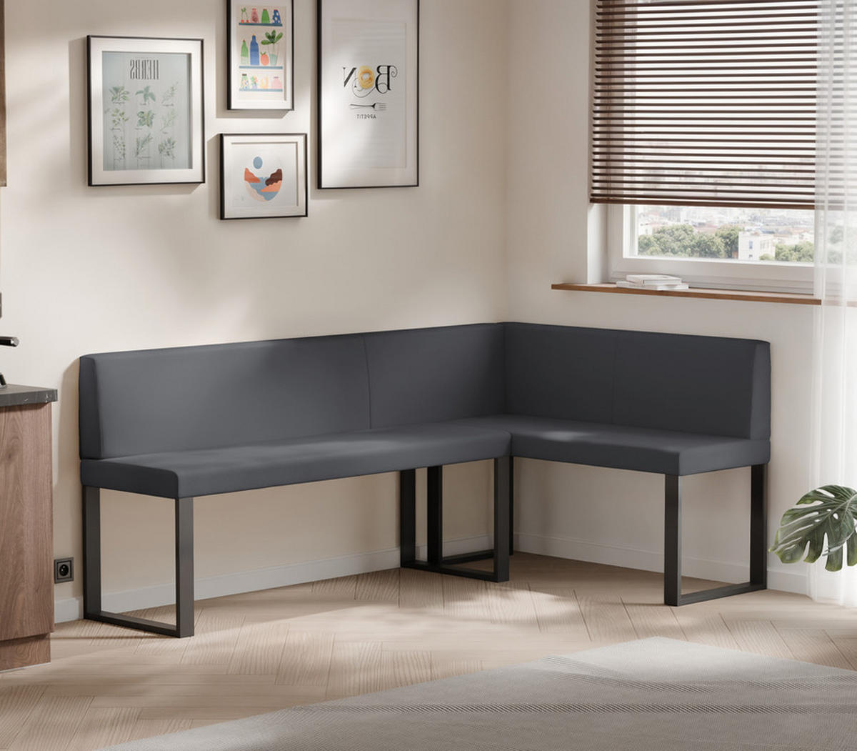 ECKBANK rechts SANA U Kunstleder glatt, 142/196 cm Grau - Grau, Kunststoff/Textil (142/196cm) - Idohome