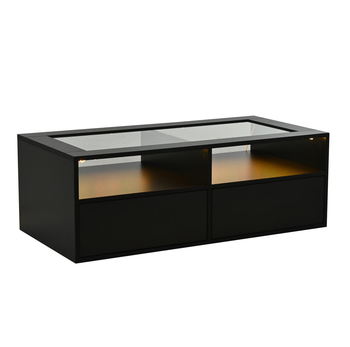 COUCHTISCH 100/50/35 cm mit LED-Beleuchtung, App-Steuerung, USB-Anschluss und 2 Schubladen, Schwarz - Schwarz, Glas (100/50/35cm) - Redom