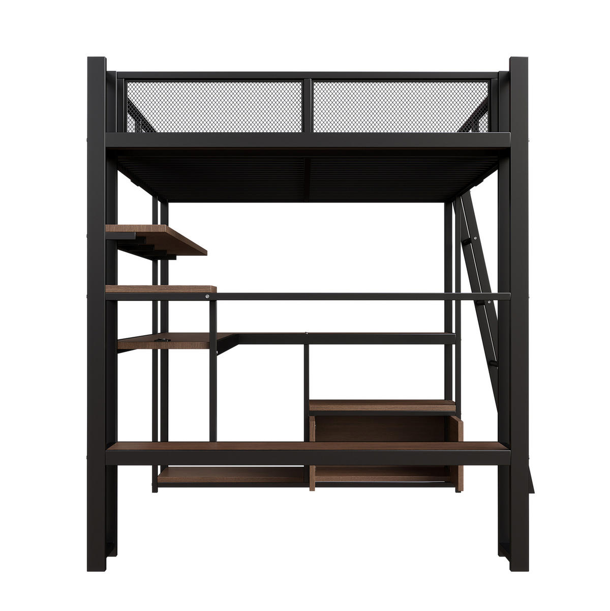 HOCHBETT 140/200 cm mit Schreibtisch, LED-Beleuchtung, Ladestation und Stauraum, Schwarz - Schwarz, Holzwerkstoff (140/200cm) - Redom